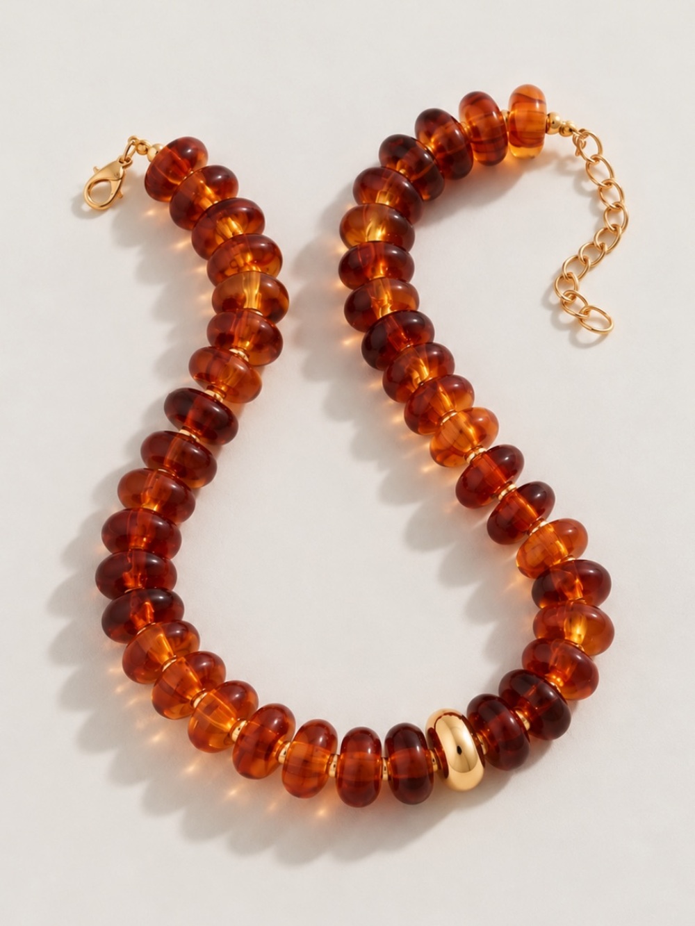 New! Amber Brown Lucite Beaded Necklace NWOT